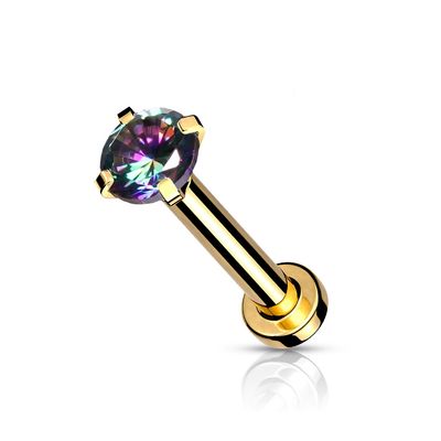 Labret mit gefasstem rundem Kristall weiss
