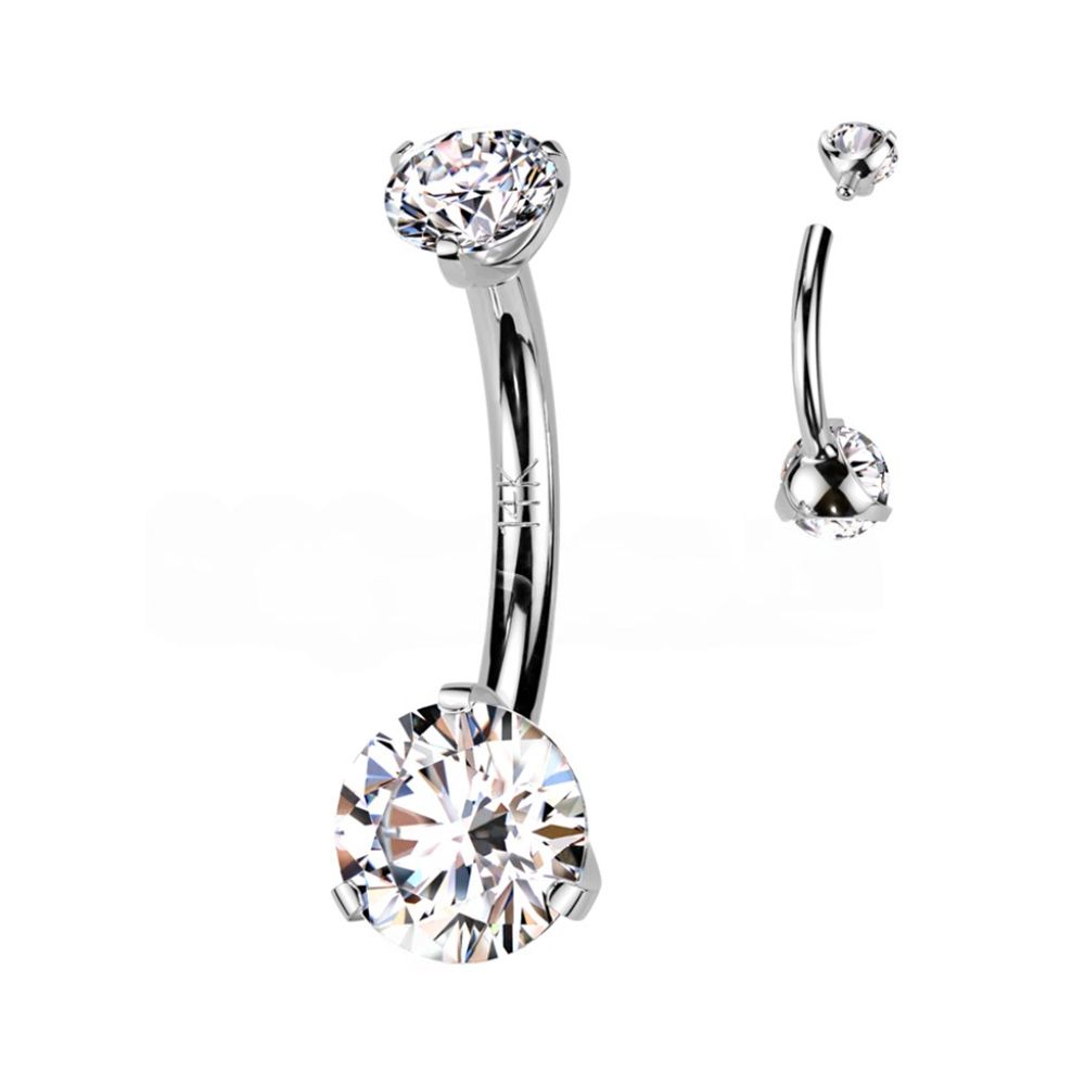 14K Weissgold Bauchnabelpiercing doppeltem rundem Zirkonia