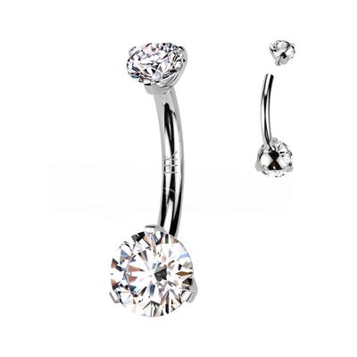 14K Weissgold Bauchnabelpiercing doppeltem rundem Zirkonia