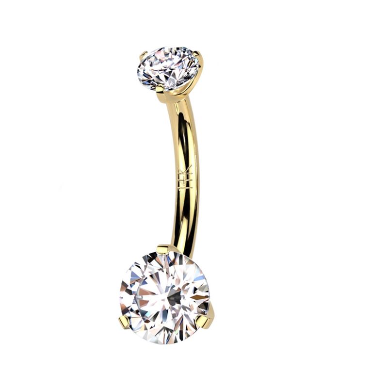 14K Gelbgold Bauchnabelpiercing doppeltem rundem Zirkonia