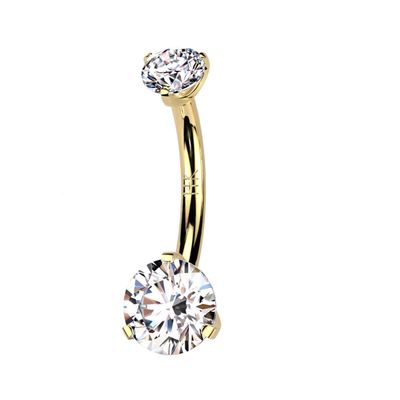 14K Gelbgold Bauchnabelpiercing doppeltem rundem Zirkonia
