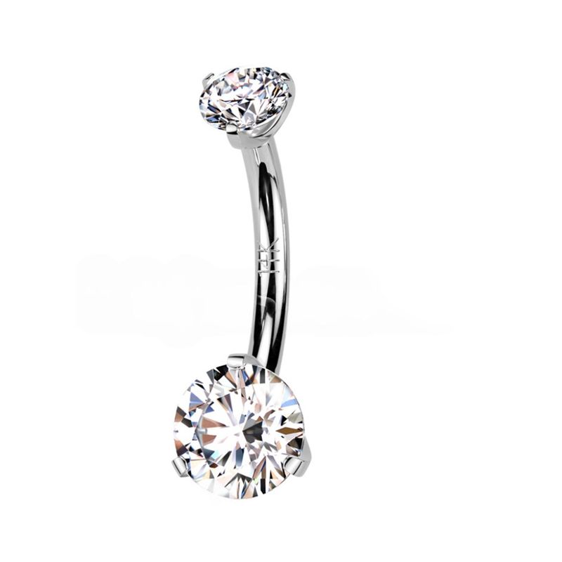 14K Weissgold Bauchnabelpiercing doppeltem rundem Zirkonia