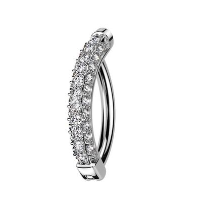 Piercing nombril anneau en or blanc 14K à trois rangées