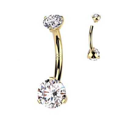 14K Gelbgold Bauchnabelpiercing doppeltem rundem Zirkonia