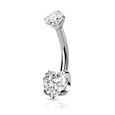 Bauchnabelpiercing aus Titan mit Kristallherz silber
