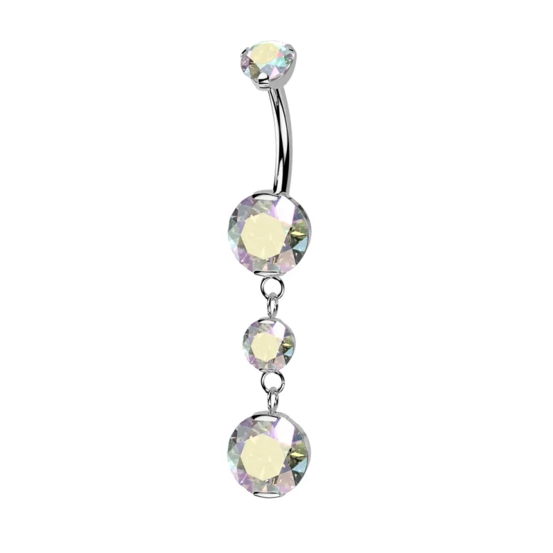 Piercing au nombril avec pendentif en zircones AB facettées