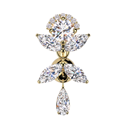 Umgedrehtes Bauchnabelpiercing mit Anhänger aus Kristallblättern, Gold