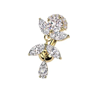 Umgedrehtes Bauchnabelpiercing mit Anhänger aus Kristallblättern, Gold
