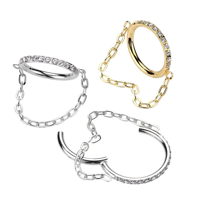 Segmentring Kristallen und Kette vergoldet