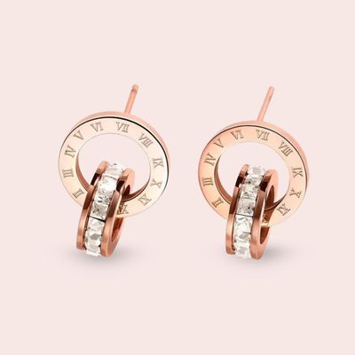 Stecker-Ohrringe mit römischen Zahlen Kreis 18K Rosegold