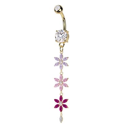 Bauchnabelpiercing mit Blümchen-Kette vergoldet