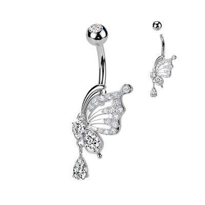 Bauchnabelpiercing Zirkonia-Schmetterling &amp; Tropfen – Silber