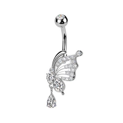 Bauchnabelpiercing Zirkonia-Schmetterling &amp; Tropfen – Silber