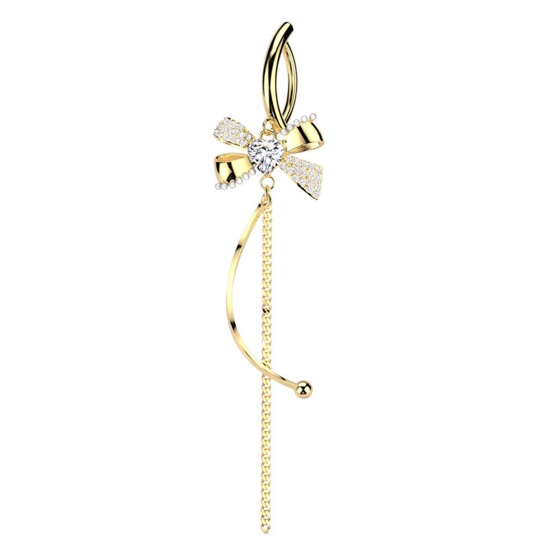 Piercing nombril anneau doré – Nœud brillant, perles blanches &amp; cœur en cristal