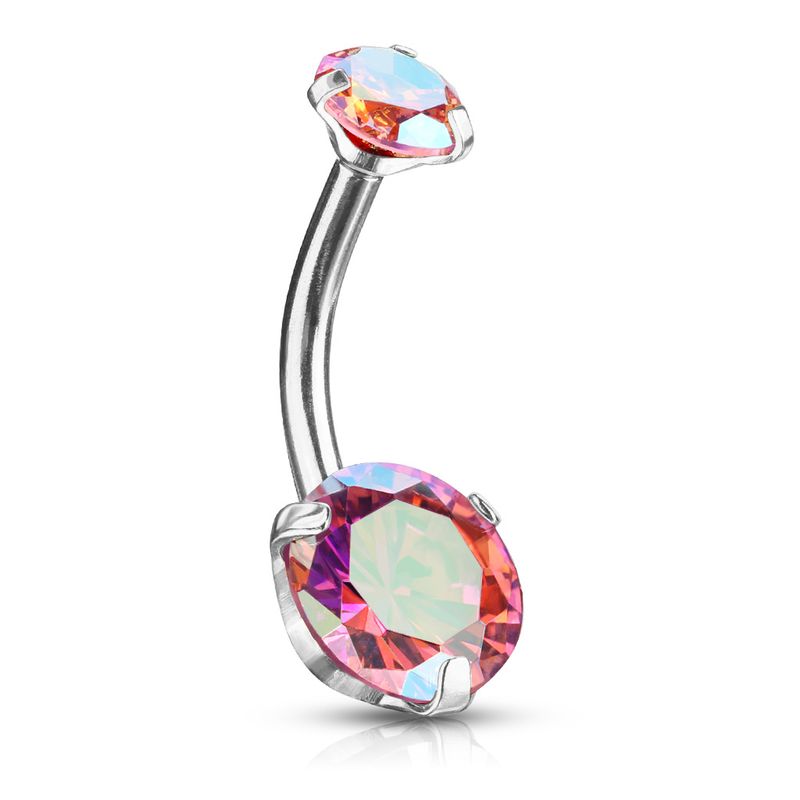 Piercing de nombril avec zirconiums AB roses sertis