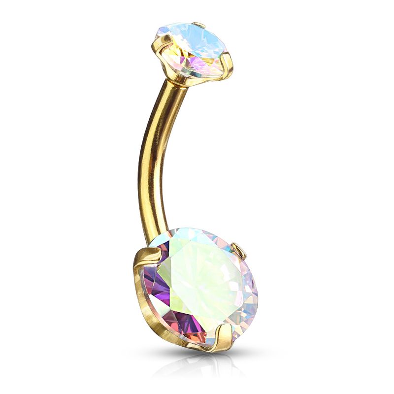 Piercing au nombril en acier chirurgical doré 316L, zirconiums AB roses sertis