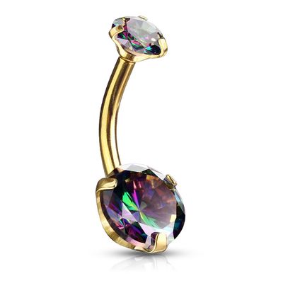 Bauchnabelpiercing aus 316L Chirurgenstahl vergoldet, VM Zirkonia
