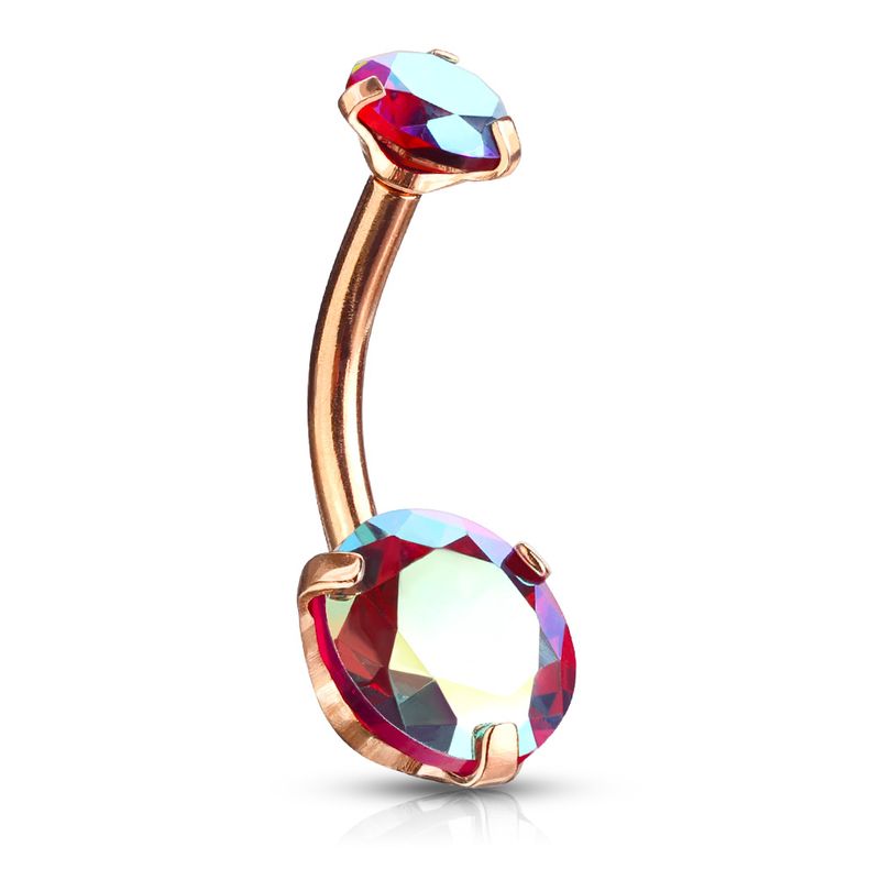 Piercing au nombril en acier chirurgical doré 316L, zirconiums Aurora Borealis sertis (rouge)