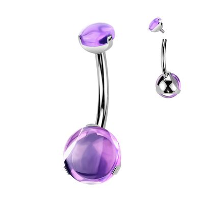 Bauchnabelpiercing aus Titan ASTM F-136 mit Amethyststeinen Zwei Ansichten