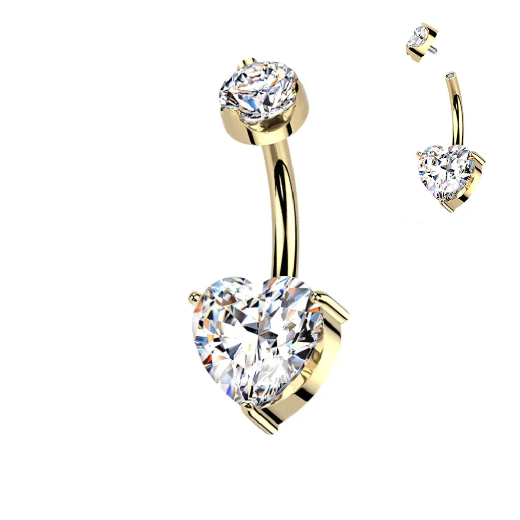 Bauchnabelpiercing aus Titan Moissanit-Diamanten Herz 24k