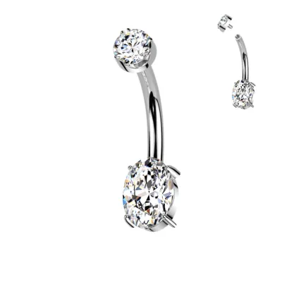 Bauchnabelpiercing aus Titan Moissanit-Diamanten oval zwei Ansichten
