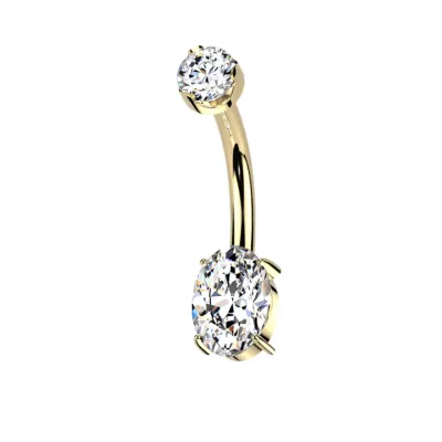 Bauchnabelpiercing aus Titan Moissanit-Diamanten oval vergoldet
