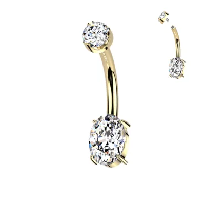 Bauchnabelpiercing aus Titan Moissanit-Diamanten oval vergoldet zwei Ansichten“