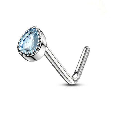 Nasenstecker gebogen mit Kristalltropfen aqua
