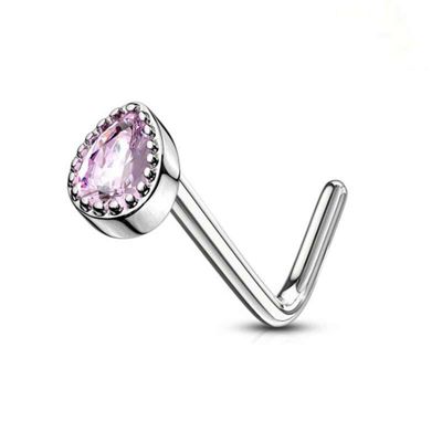 Nasenstecker gebogen mit Kristalltropfen pink