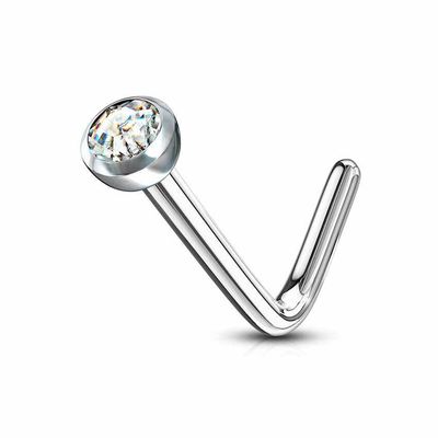 Nasenstecker gebogen mit gerundetem Kristall weiss