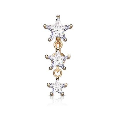 Umgedrehtes Bauchnabelpiercing mit Anhänger drei Sterne rosegold