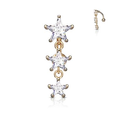 Umgedrehtes Bauchnabelpiercing mit Anhänger drei Sterne rosegold