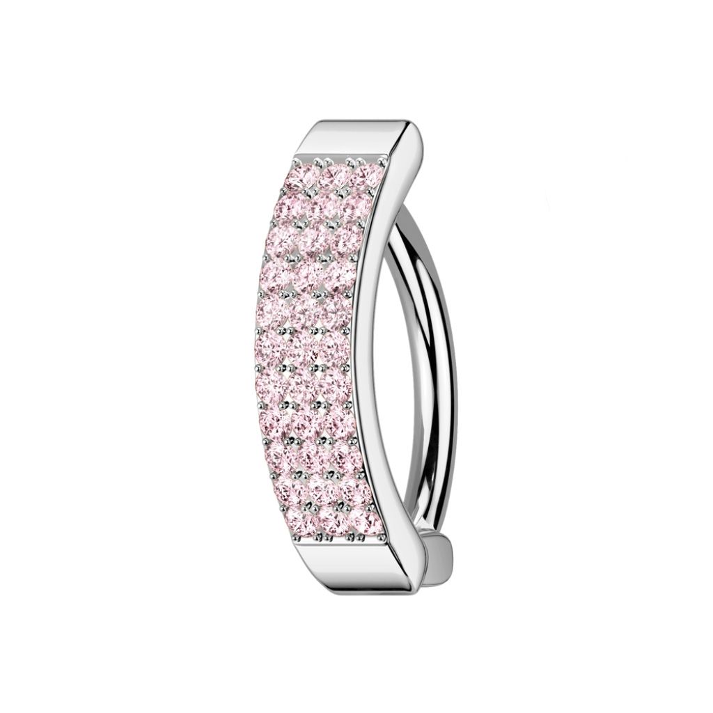 Bauchnabelpiercing drei Reihen CZ pink