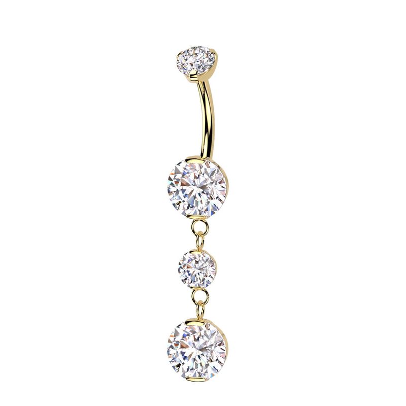 Piercing au nombril doré avec pendentif en zircones blanches