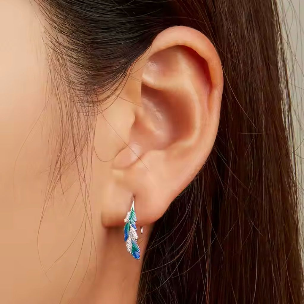 Boho-Ohrringe aus 925er Sterlingsilber mit Federdesign