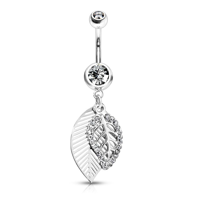 Bauchnabelpiercing mit Blatt-Anhänger silber