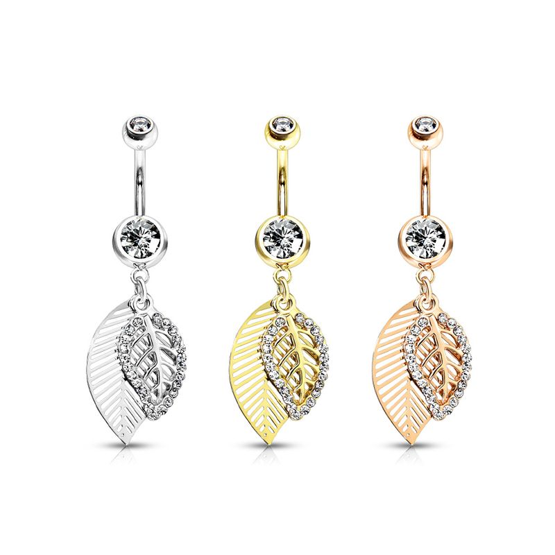 Piercing au nombreil en acier chirurgical avec pendentifs feuilles doré