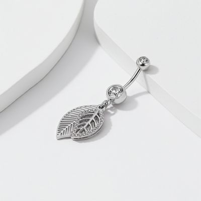 Bauchnabelpiercing mit Blatt-Anhänger silber