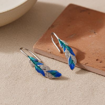 Boho-Ohrringe aus 925er Sterlingsilber mit Federdesign