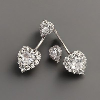 Bauchnabelpiercing Kristallherzen silber