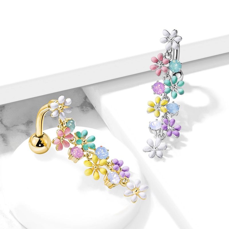 Piercing au nombril inversé Pendentif fleur émaillé