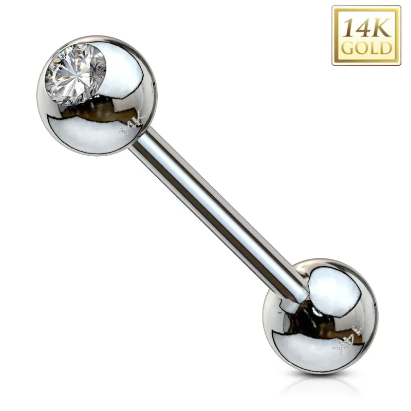 Zungenpiercing 14K Weissgold Zirkon