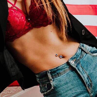 Bauchnabelpiercing mit Kristallblumen weiss-aqua