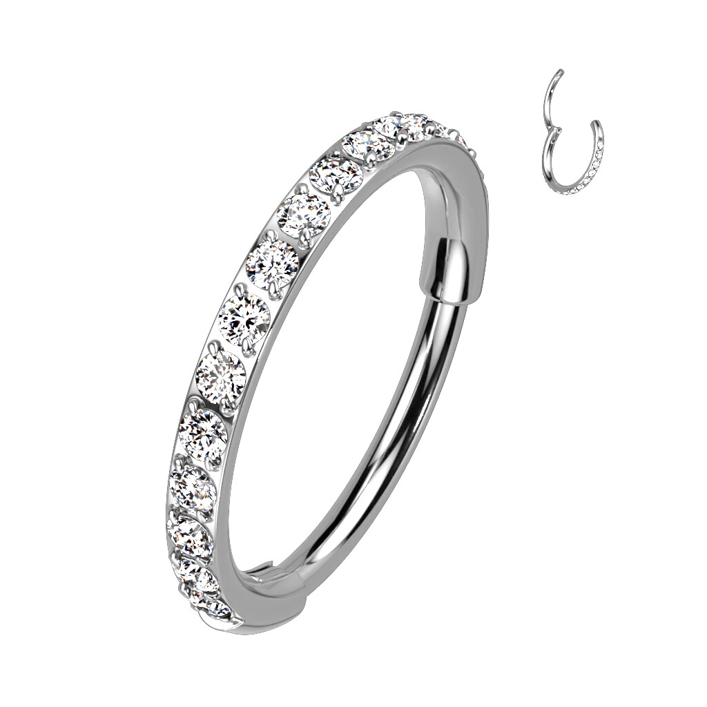 Piercing Ring aus Titan G23 mit Kristallbogen silber