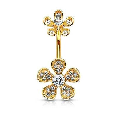 Bauchnabelpiercing mit doppel Blume vergoldet