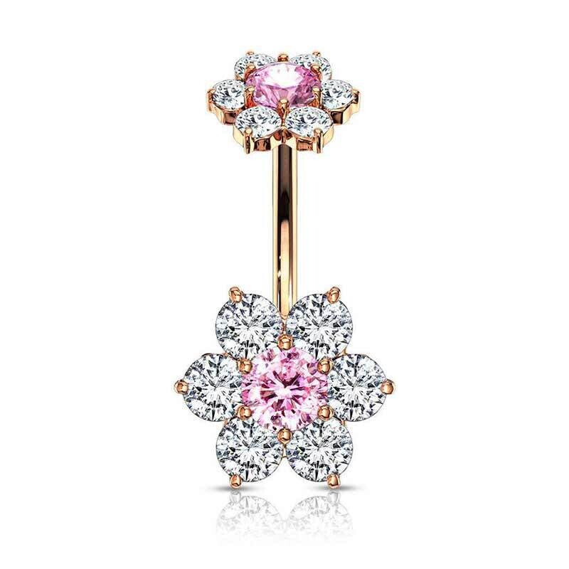 Bauchnabelpiercing mit Kristallblumen rosegold-pink