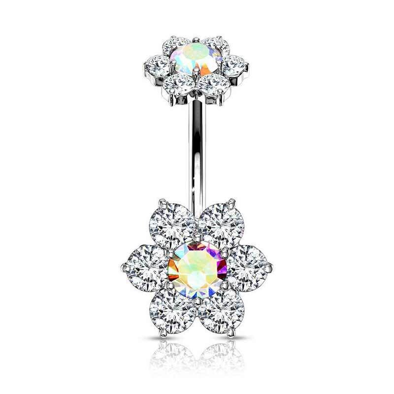 Bauchnabelpiercing mit Kristallblumen Aurora Borealis