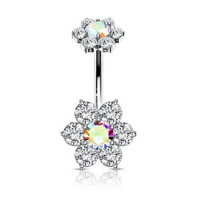 Bauchnabelpiercing mit Kristallblumen Aurora Borealis