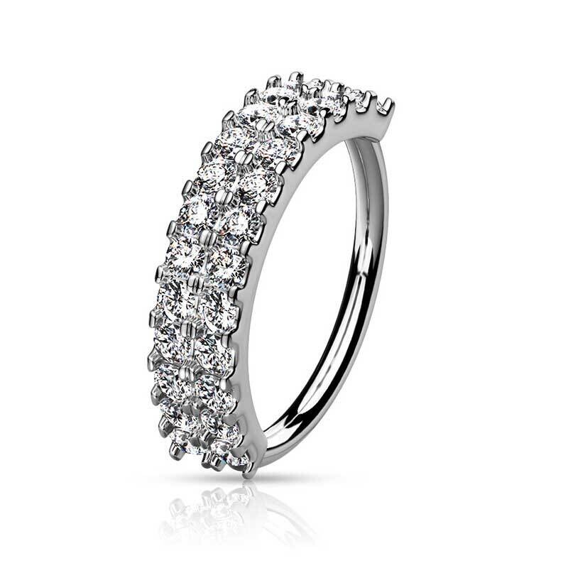 Anneau de piercing double rangée de cristaux argent