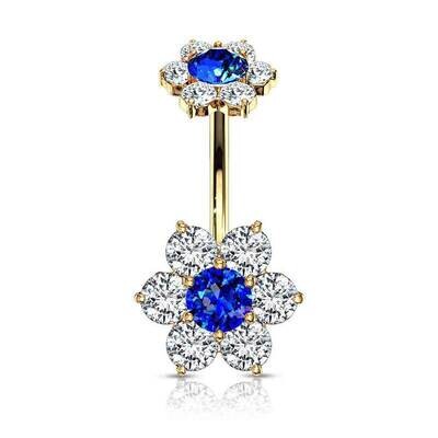 Bauchnabelpiercing mit Kristallblumen blau